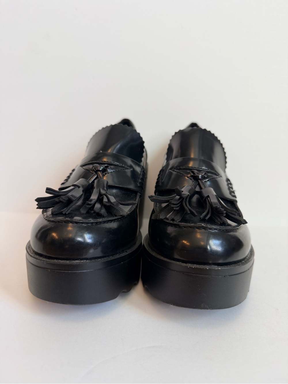 Mossimo Reagan Black Chunky Platform Tassel Loafers Block Heel Size 8.5 - Picture 3 of 6